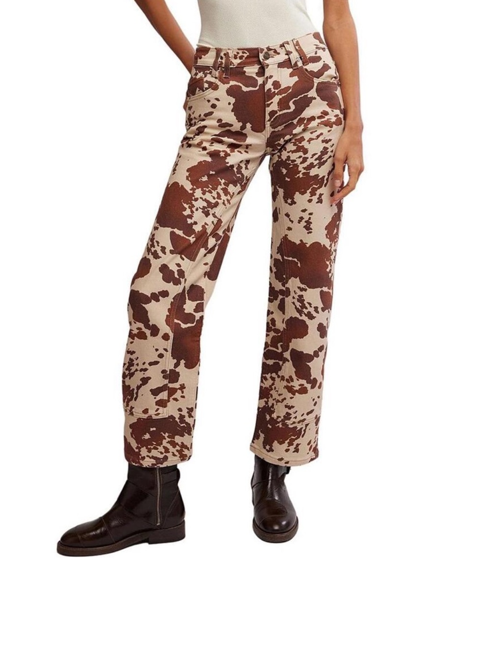 Free People Cow Print Straight Jeans